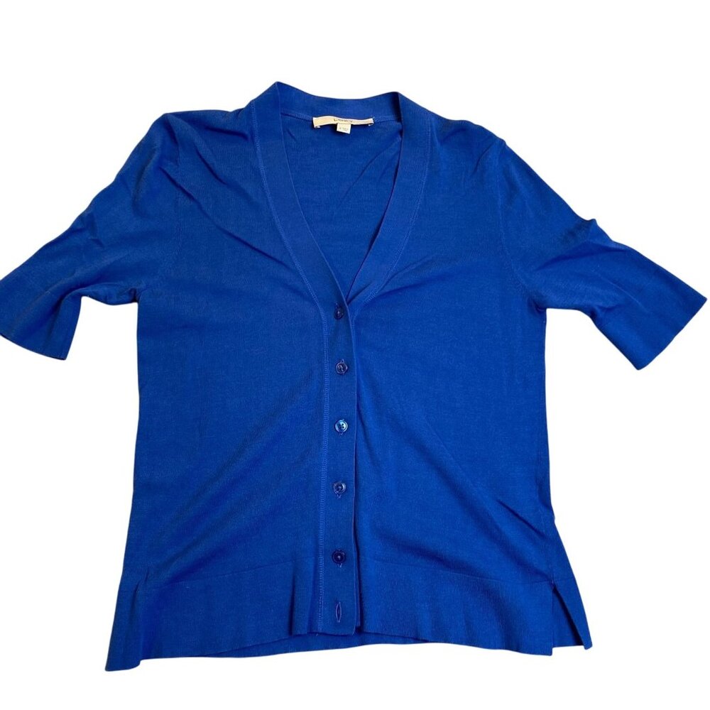 Ann Taylor Loft Women's Cardigan Sweater Top Medium Blue Short-Sleeve